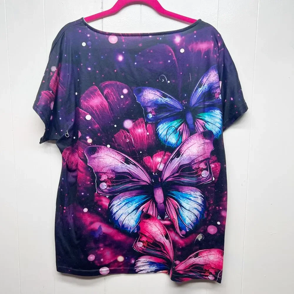 Butterfly Print Women's Short Sleeve Top Size XL Short Sleeve Art to Wear - Picture 5 of 9